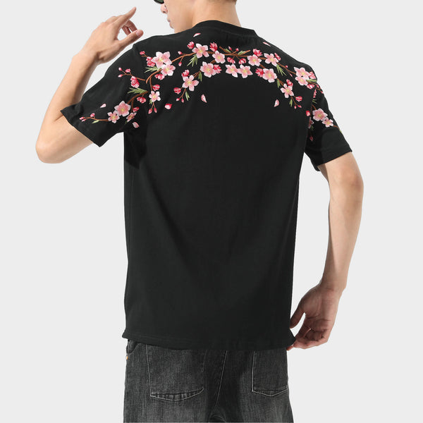 Sakura Embroidered Shirt Cherry Blossom Print Loose T-shirt
