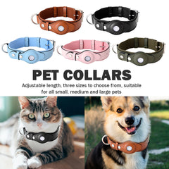 Adjustable Soft Leather Padded Dog Collar Airtag Leather Pet Collar Airtag Holder