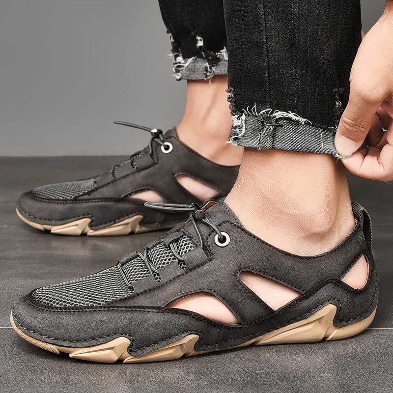 Men's High Quality Mesh Breathable Outdoor Sandals Fashion Handmade Flat Shoes