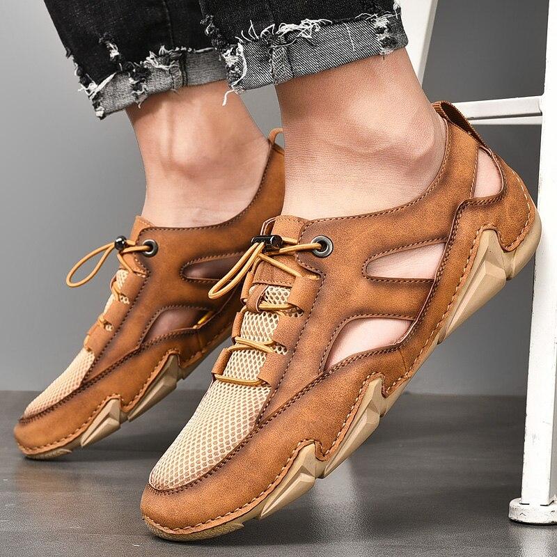 Men's High Quality Mesh Breathable Outdoor Sandals Fashion Handmade Flat Shoes