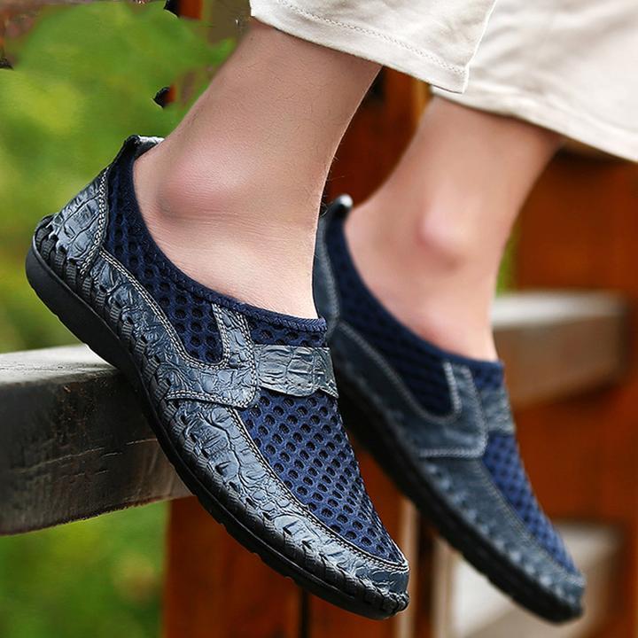 Men's Stitching Honeycomb Mesh Soft Loafers Breathable Outdoor Casual Shoes