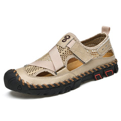 Men's Leather Mesh Breathable Closed-Toe Non-Slip Outdoor Sandals