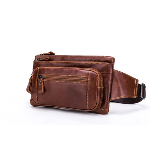 Men Genuine Leather Waist Bag Multifunction Phone Bag Casual Sport Bag