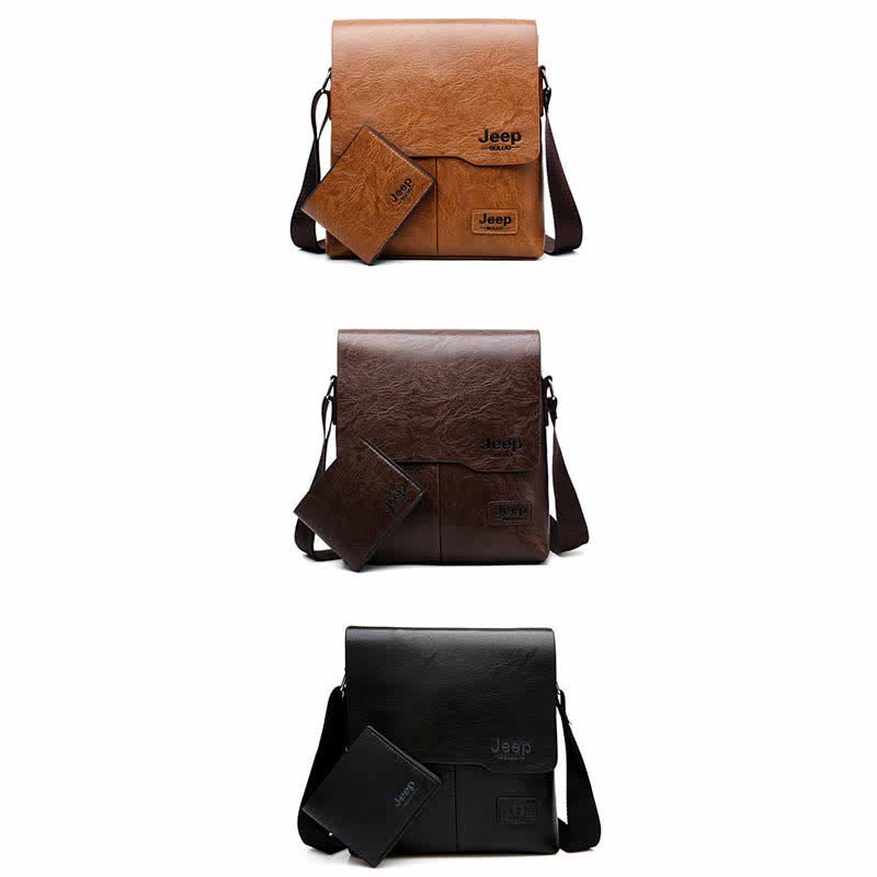 Crossbody Bag for Men Sturdy Leather Satchel Ipad Messenger Bag with Wallet