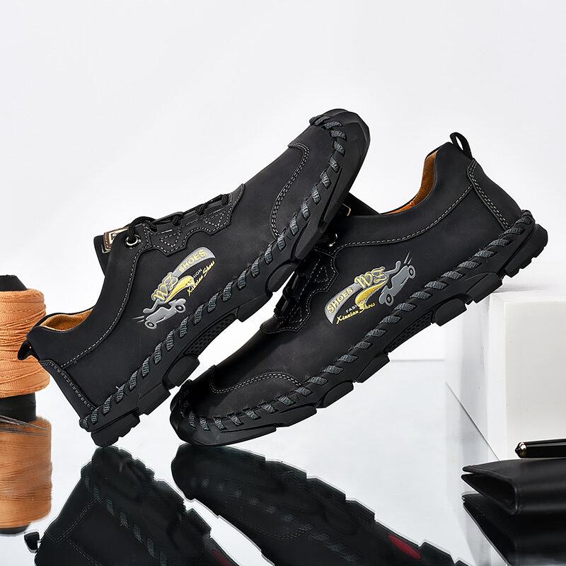 Men Hand Stitching Outdoor Toe Protective Slip Resistant Cow Leather Shoes