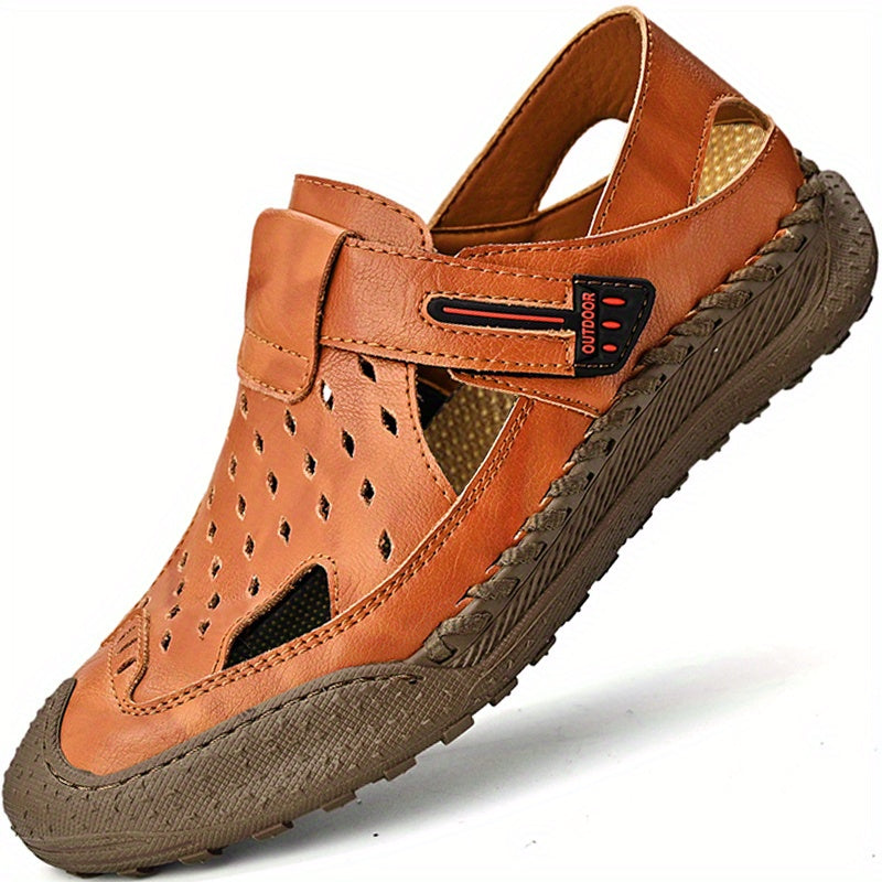 Men's Slippers Leather Sandals Closed Toe Fisherman Summer Shoes Male Hiking Beach Shoes