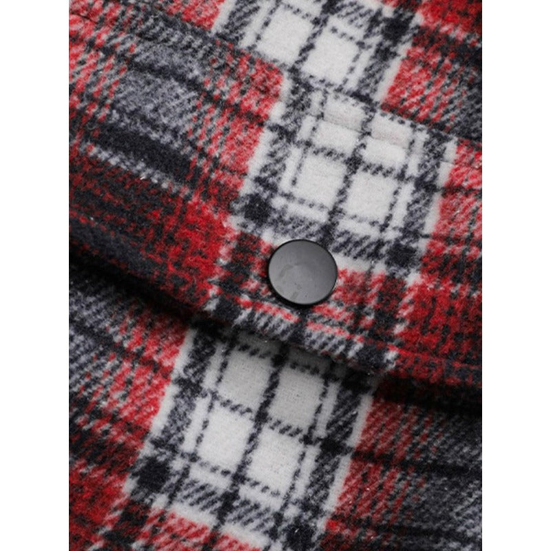 Thickened Jacket Quilted Lined Flannel Hooded Plaid Coat for Men Autumn and Winter