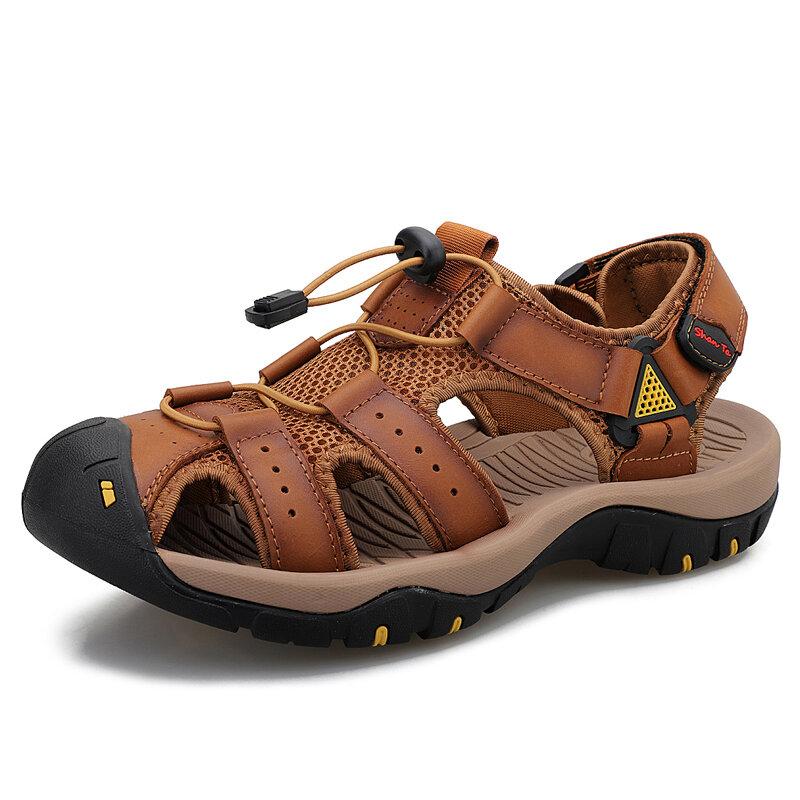 Men Cowhide Breathable Non-Slip Soft Bottom Comfortable Outdoor Casual Beach Sandals