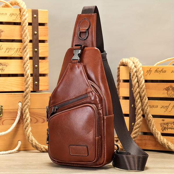 Men's Vintage Genuine Leather Shoulder Bag, First Layer Cowhide Crossbody Bag Chest Bag