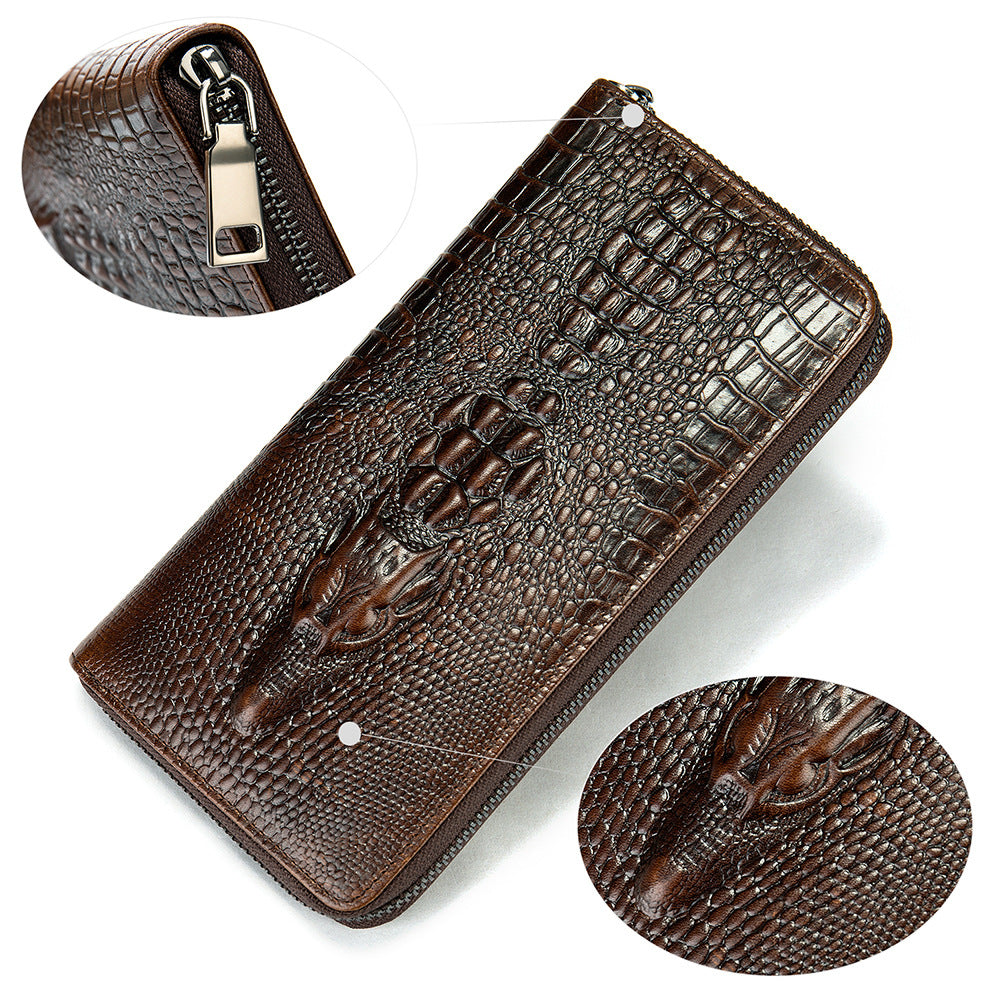 Men's Genuine Leather Crocodile Pattern Long Wallet Credit Card Money Bag