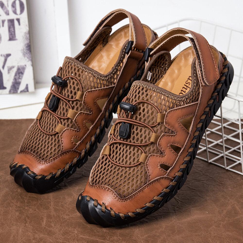 Men's Rubber Toe Cap Leather Handmade Breathable Water Sandals Shoes