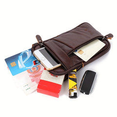 Men's Genuine Leather Crossbody Bag Outdoor Sports Phone Bag, Wearable Belt Waist Bag, Multifunctional Zipper Shoulder Bag