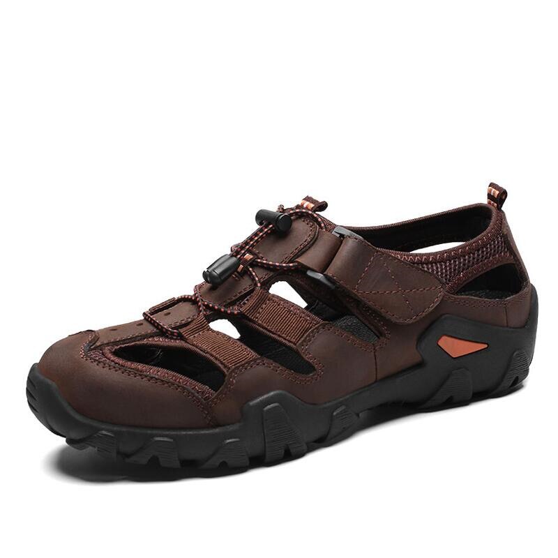 Men's Genuine Leather Closed Toe Non-slip Outdoor Hiking Sandals