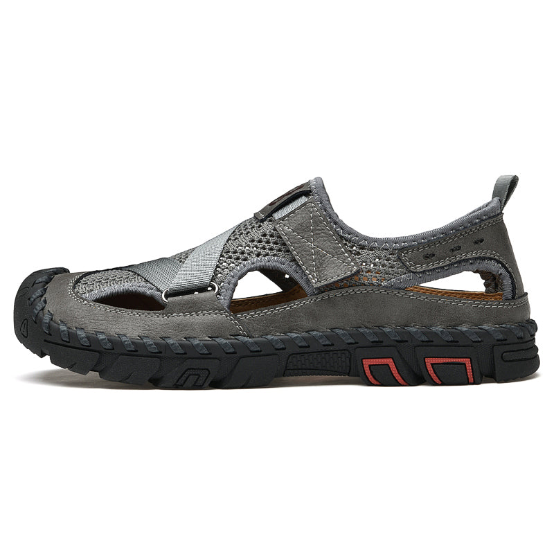 Men's Leather Mesh Breathable Closed-Toe Non-Slip Outdoor Sandals