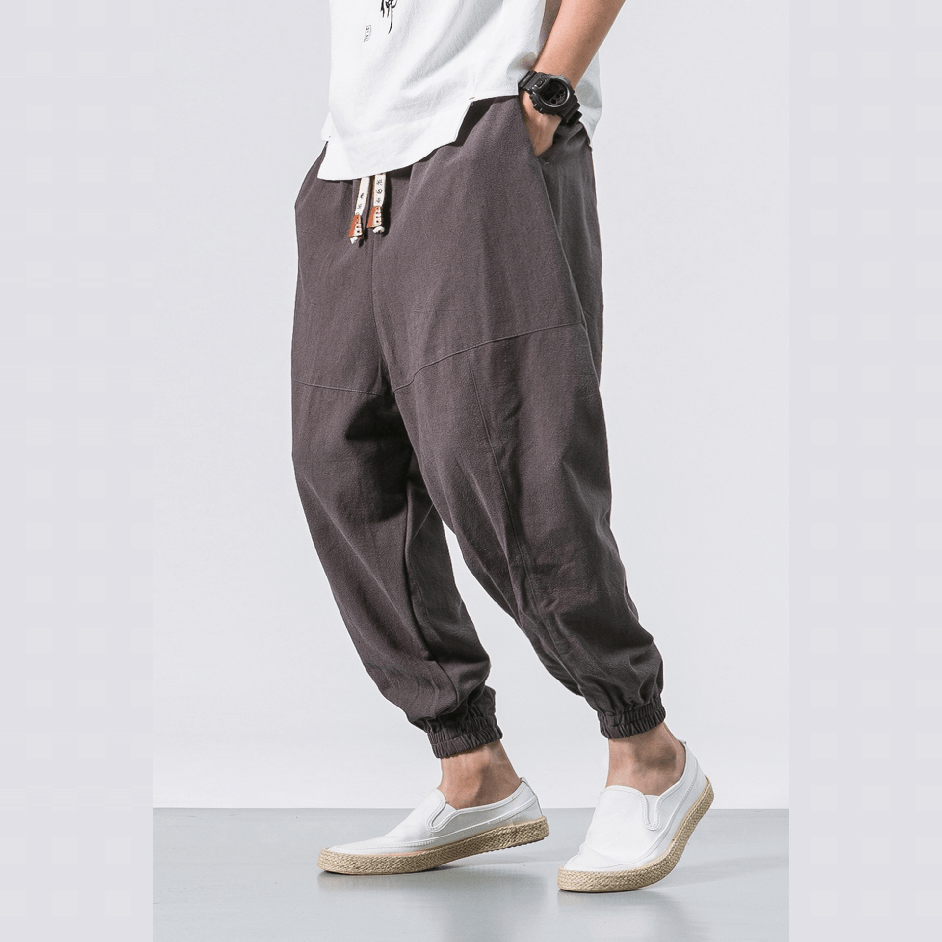 Harem Pants Men Soild Elastic Waist Streetwear Joggers