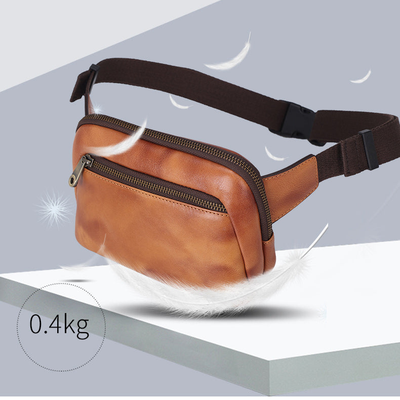 Simple Leather Wear-resistant Top Layer Cowhide Outdoor Travel Waist Bag Chest Bag