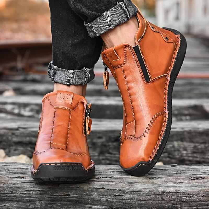 Men's stylish ankle boots handmade of microfiber leather with side zip Shoes