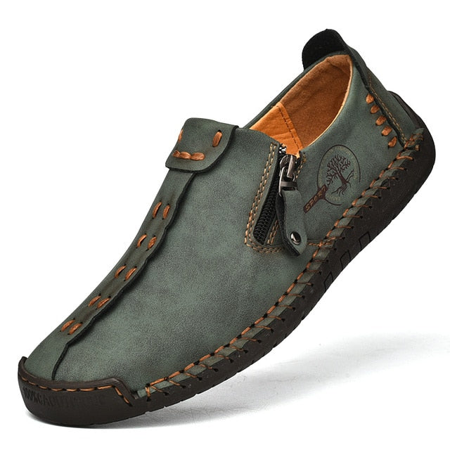 Men's Leather Casual Slip-On Zipper Loafers Flats