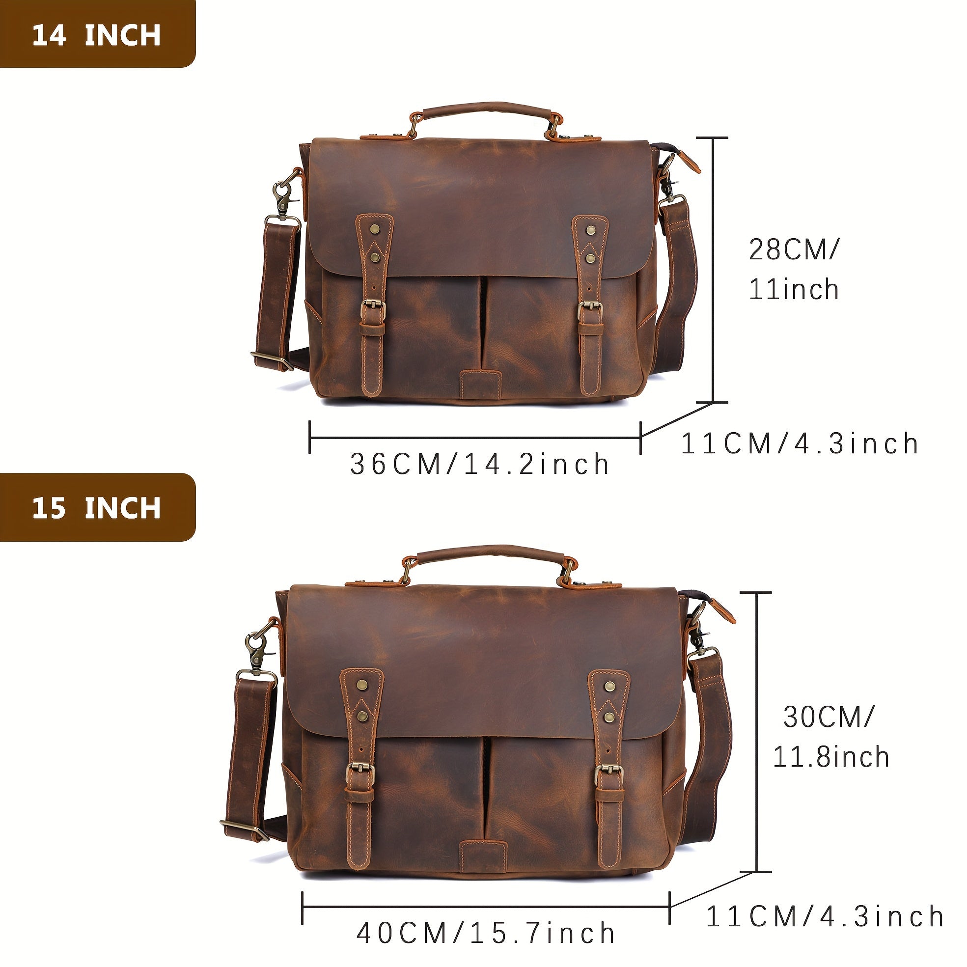 Men's Vintage Genuine Leather Briefcase Crossbody Bag, Bags For Work & Business