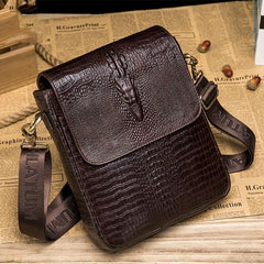 Genuine Leather Men's Crocodile Grain Shoulder Bag Head Layer Cowhide Vintage Men's Crossbody Bag