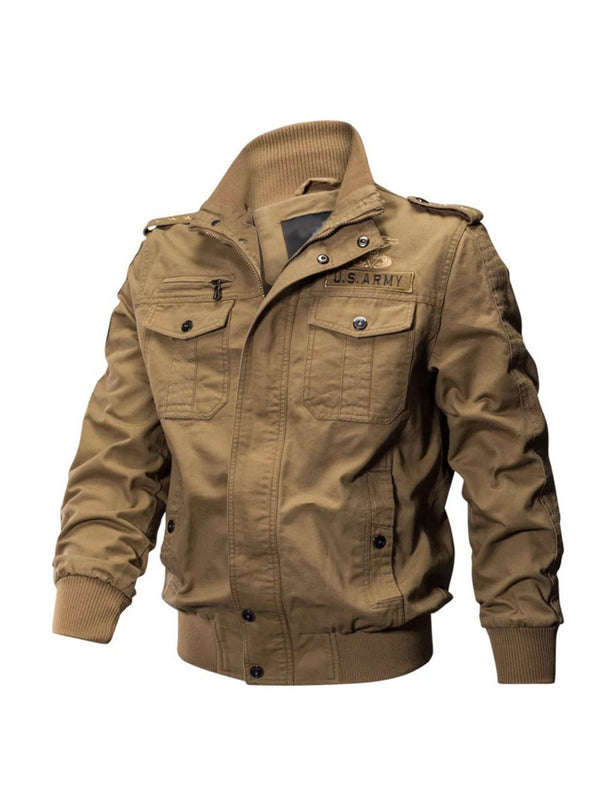 Men's Stylish Solid Jacket With Pockets Comfy Breathable Lapel Zip Up Long Sleeve Coat