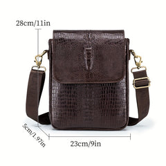 Genuine Leather Men's Crocodile Grain Shoulder Bag Head Layer Cowhide Vintage Men's Crossbody Bag