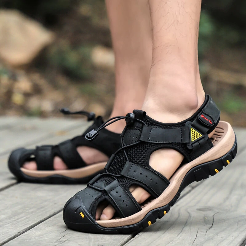 Men Cowhide Breathable Non-Slip Soft Bottom Comfortable Outdoor Casual Beach Sandals