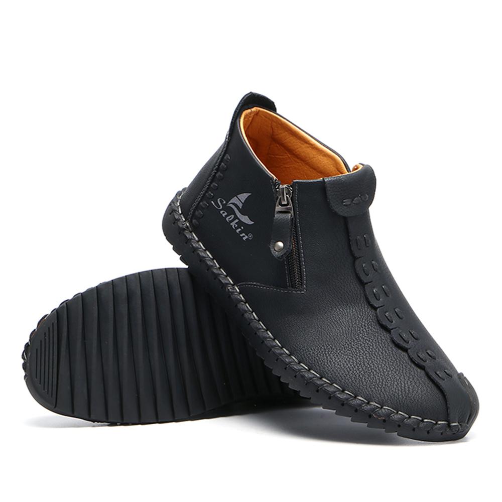 Men's Hand Sewing Side Zippered Soft Comfy Slip On Ankle Boots