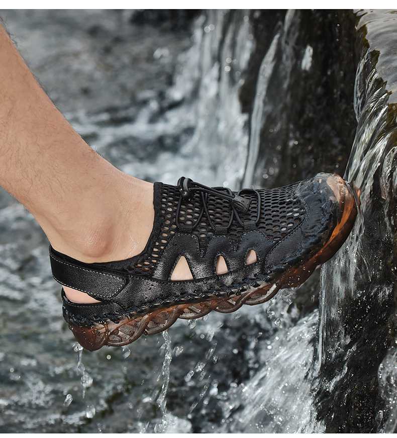 Men Hand Stitching Sandals Breathable Mesh Soft Sole Casual Shoes