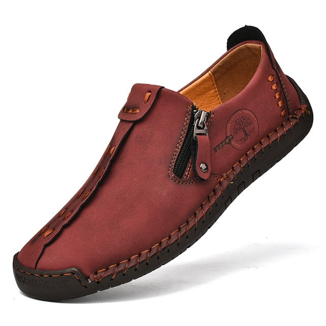 Men's Leather Casual Slip-On Zipper Loafers Flats