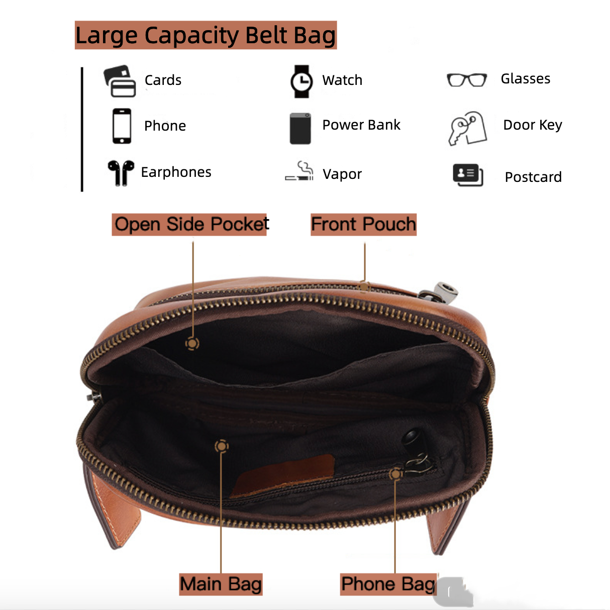 Simple Leather Wear-resistant Top Layer Cowhide Outdoor Travel Waist Bag Chest Bag