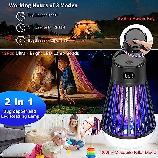 Cordless LED Digital Display Electric Mosquito Bug Zapper Mosquito Killing Lamp Fly Trap Camp Lamp