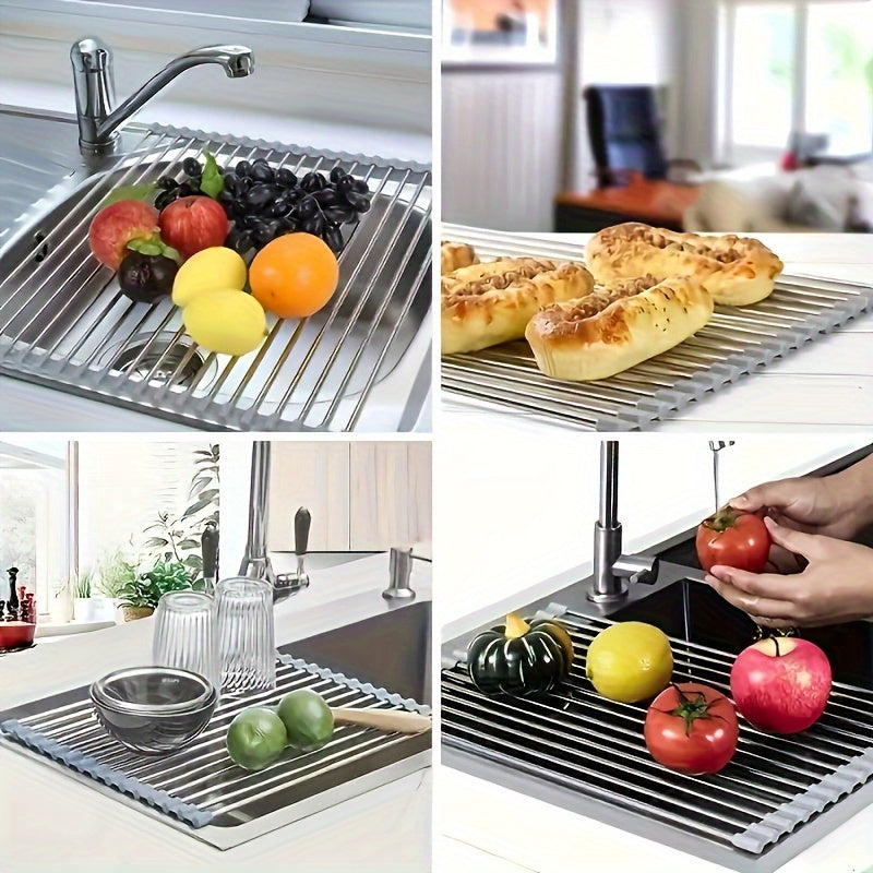 Deluxe Roll-Up Stainless Steel Dish Drying Rack