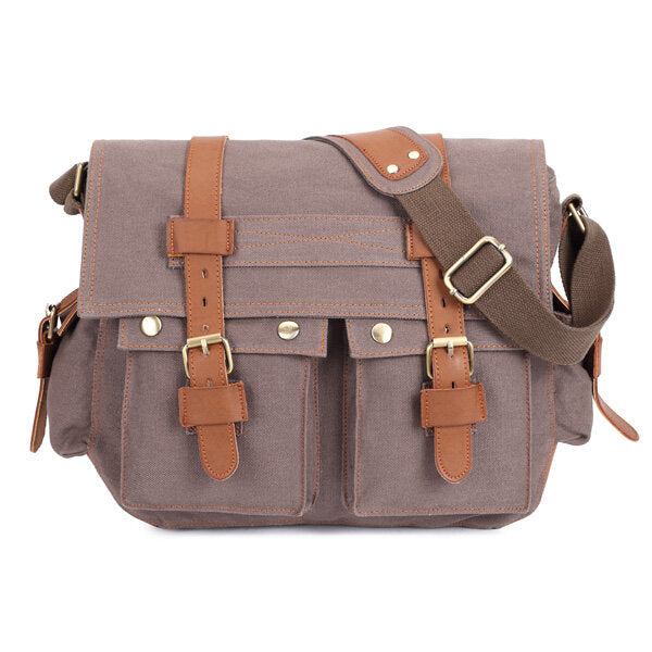 Men Canvas Leather Casual Outdoor Messenger Shoulder Crossbody Bag