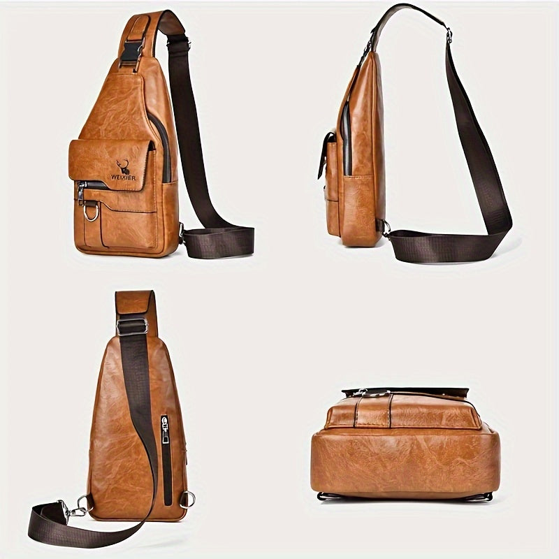 Men's New PU Leather Vintage Casual Simple Chest Bag, Crossbody Large Capacity Multi-compartment Waterproof Premium Men's Crossbody Bag for Carrying Out.