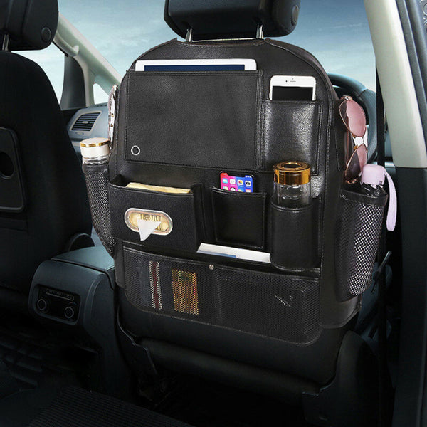 Leather Car Seat Back Storage Bag Seat Cover Multi-functional Cup Holder Organizer
