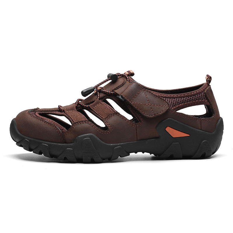 Men's Genuine Leather Closed Toe Non-slip Outdoor Hiking Sandals