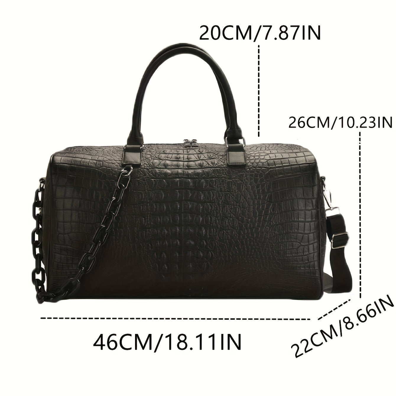 A Black Men's Fashionable Handbag 18.11inch * 8.66inch * 10.24inch Fashionable Crocodile Pattern Retro PU Waterproof And Wear-resistant Collar Bag Is A Men's And Women's Short Distance Travel Outdoor Outing Sports Yoga Holiday Gift