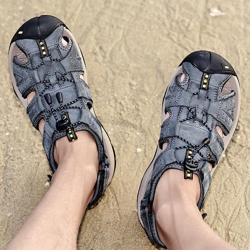 Men Cowhide Breathable Non-Slip Closed Toe Wading Casual Outdoor Sandals