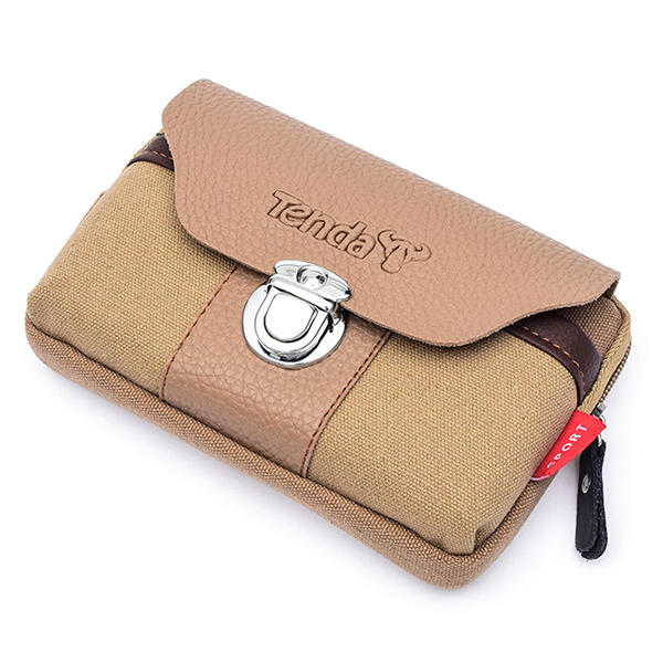 Men Canvas&Leather Belt Phone Bag Waist Bag Outdoor Crossbody Bag for 5.5 in Phones