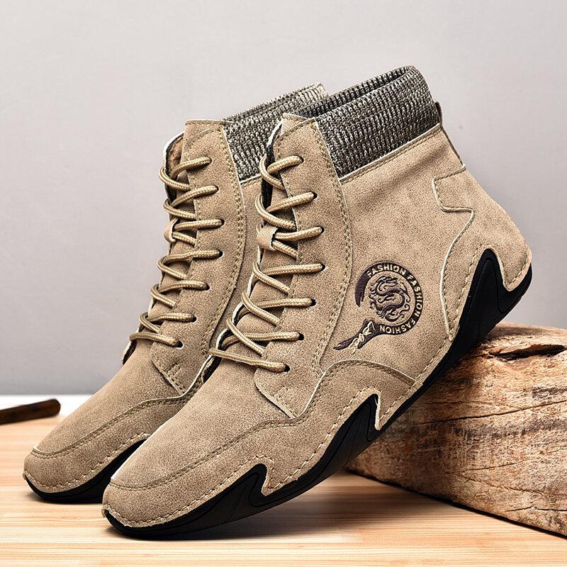 Men's Microfiber Leather Hand Stitching Comfy Soft Sock Boots