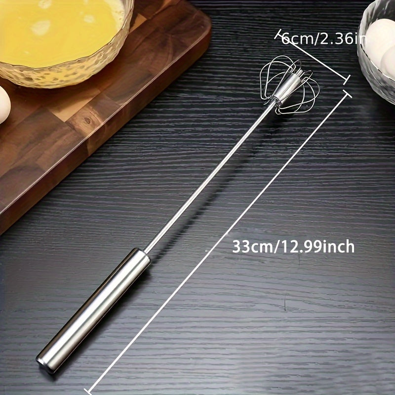 1pc Semi-Auto Stainless Steel Egg Whisk