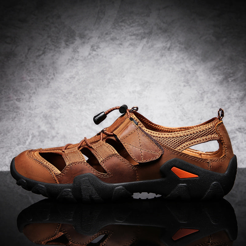 Men's Genuine Leather Closed Toe Non-slip Outdoor Hiking Sandals