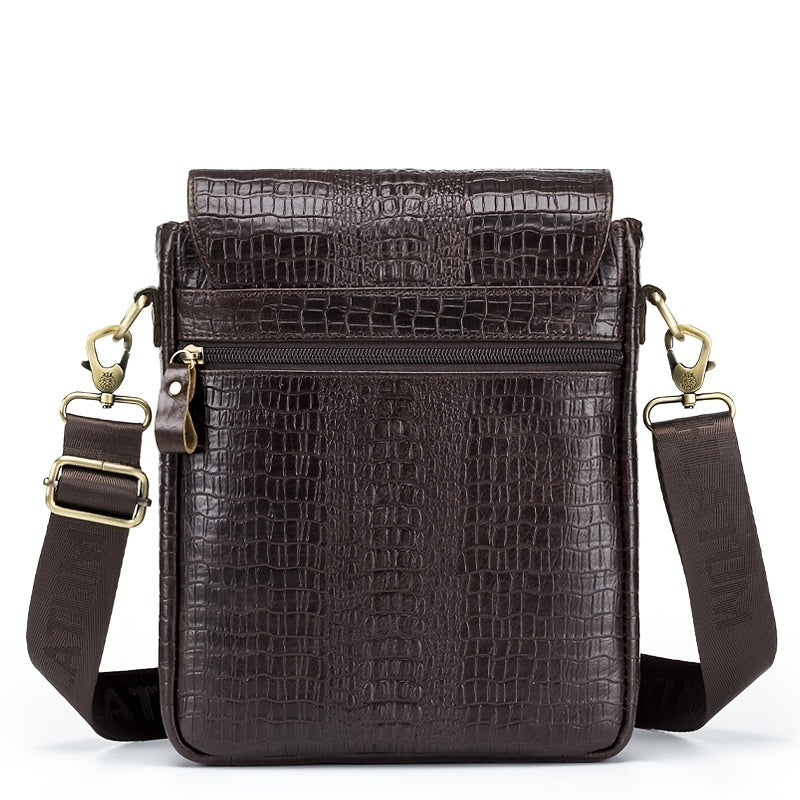 Genuine Leather Men's Crocodile Grain Shoulder Bag Head Layer Cowhide Vintage Men's Crossbody Bag