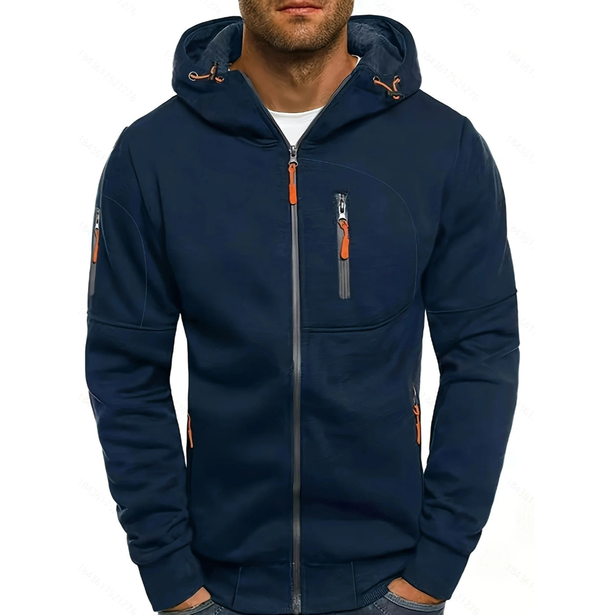 Men's Solid Color Casual Long Sleeve Hoodie -  Hooded Jacket with Zipper for Gym and Sports