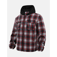 Thickened Jacket Quilted Lined Flannel Hooded Plaid Coat for Men Autumn and Winter