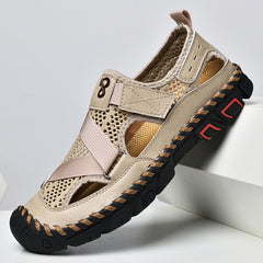 Men's Leather Mesh Breathable Closed-Toe Non-Slip Outdoor Sandals