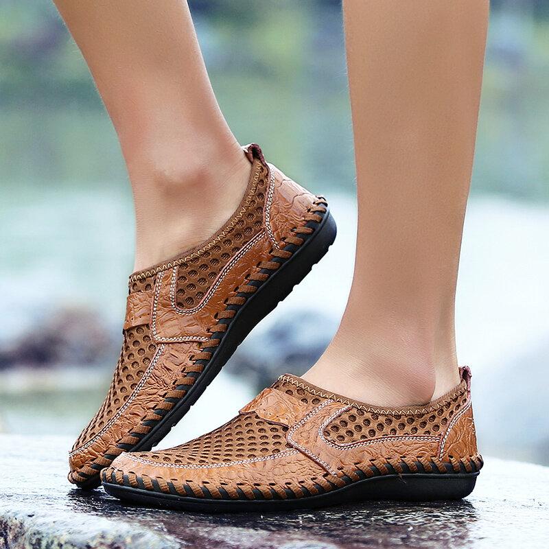 Men's Stitching Honeycomb Mesh Soft Loafers Breathable Outdoor Casual Shoes