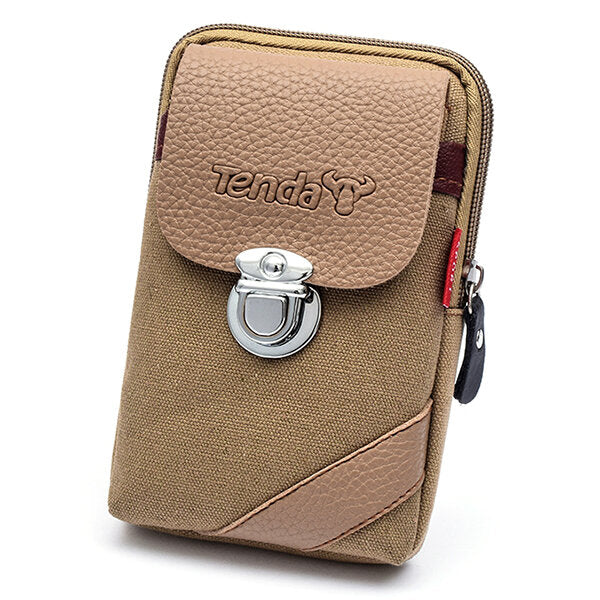 Men Canvas&Leather Belt Phone Bag Waist Bag Outdoor Crossbody Bag for 5.5 in Phones