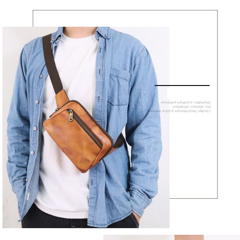 Simple Leather Wear-resistant Top Layer Cowhide Outdoor Travel Waist Bag Chest Bag